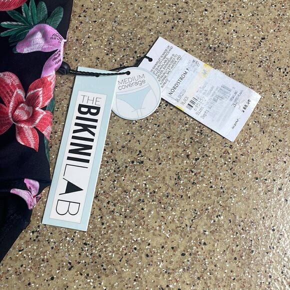 Bikini Lab Love On Trop Plunge Front Tropical Floral One Piece Black swimsuit - Picture 3 of 12